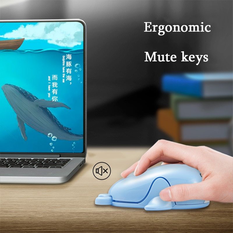 Chuột Quang Không Dây 2.4G Mini 3D Hình Cá Heo Dễ Thương