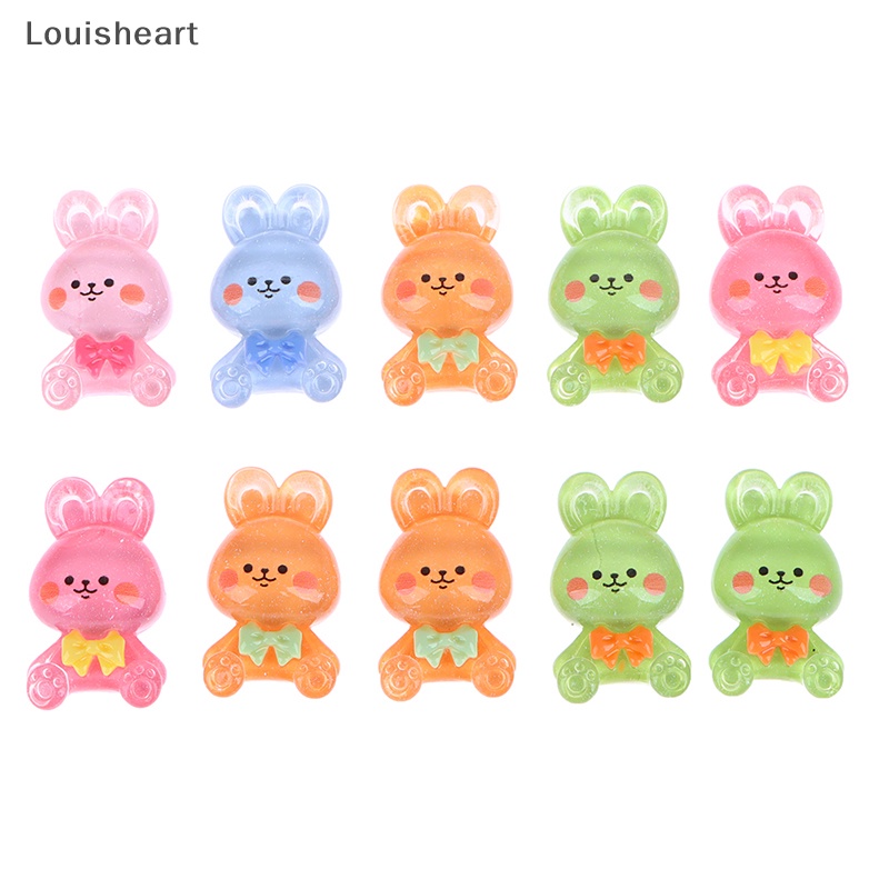 Bộ 10 Tượng Thỏ Gấu Hoạt Hình Bằng Resin Cabochon DIY Trang Trí Sổ Tay