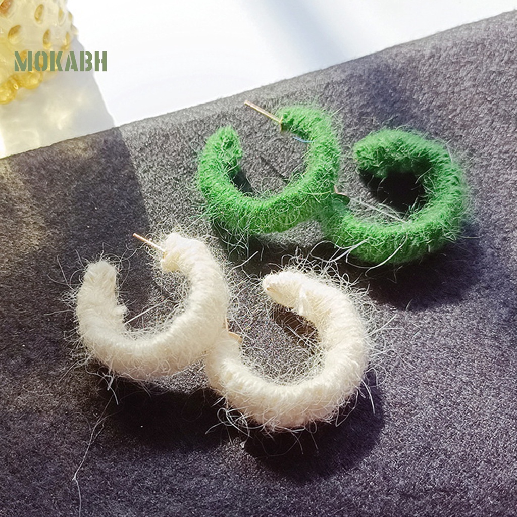 1 Đôi Bông Tai Hình Chữ C Sợi Cotton Bện Thủ Công Màu Trơn Thời Trang Thu Đông Dành Cho Nữ