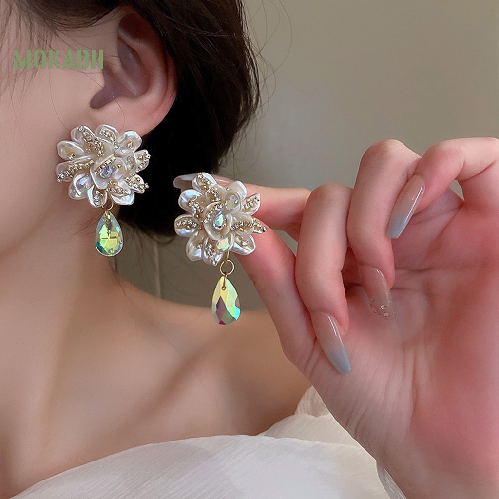 1 Đôi Bông Tai Hình Giọt Nước Đính Ngọc Trai Giả Chống Mòn Thời Trang