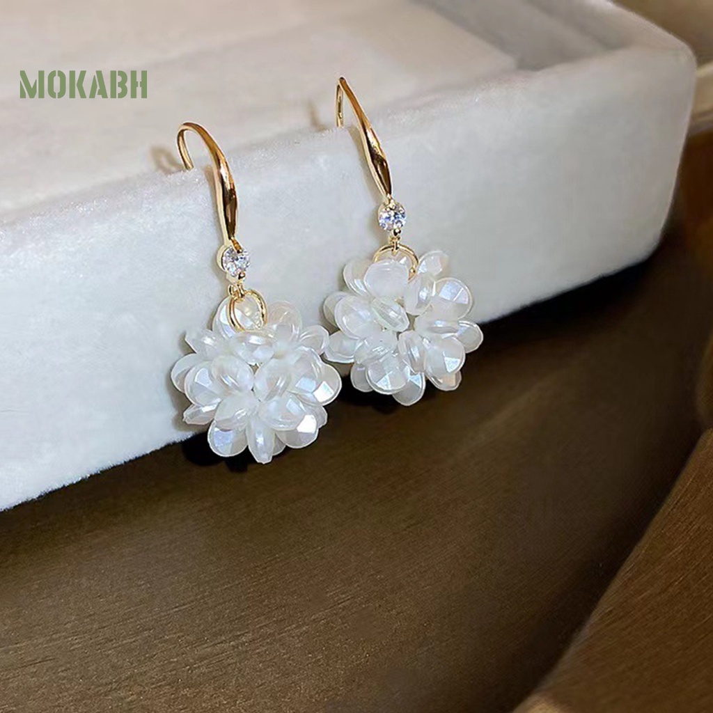 1 Đôi Bông Tai Móc Hình Bông Hoa Màu Trắng Trơn Phong Cách Pháp Thanh Lịch Thời Trang