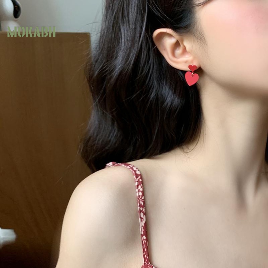 1 Đôi Bông Tai Hình Trái Tim Hai Lớp Chống Mài Mòn Thời Trang Công Sở