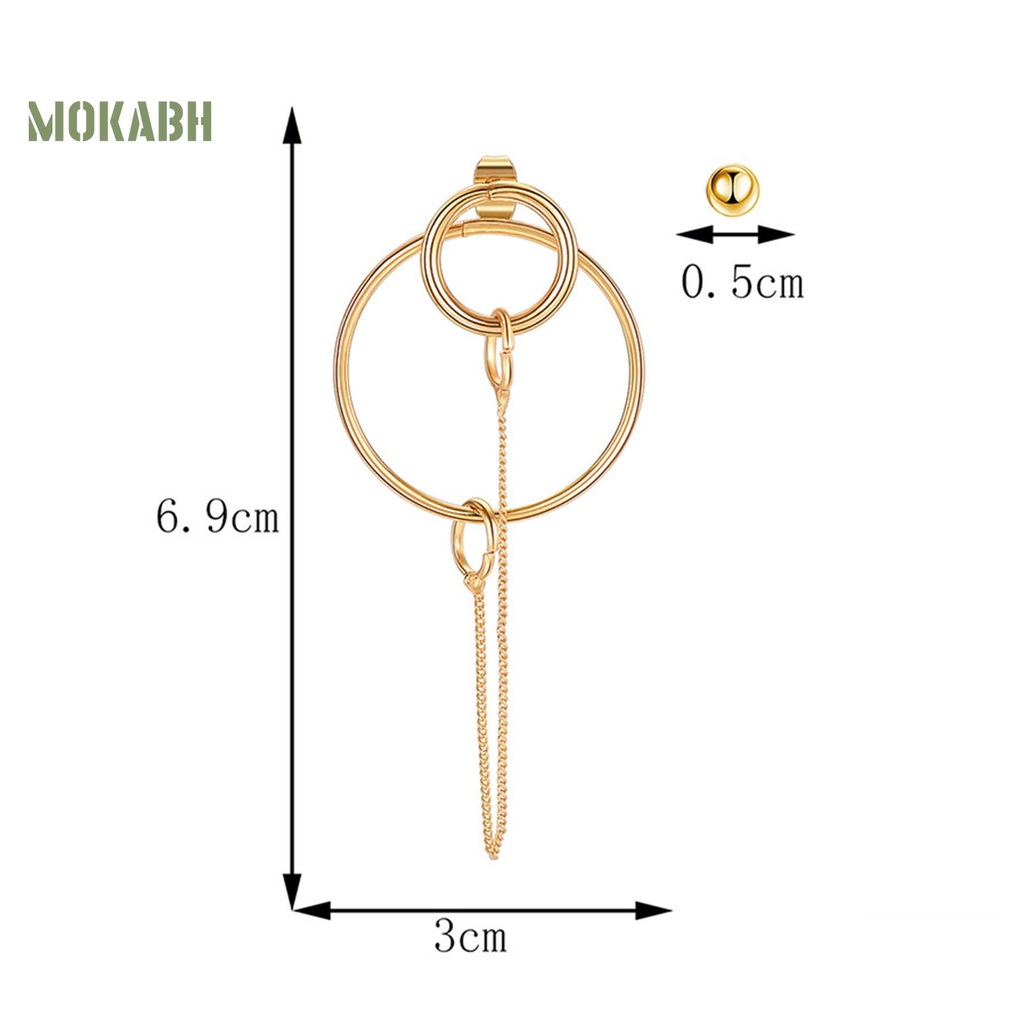 1 Cặp Khuyên Tai Dạng Chuỗi Hình Học Không Đối Xứng Màu Vàng Thời Trang