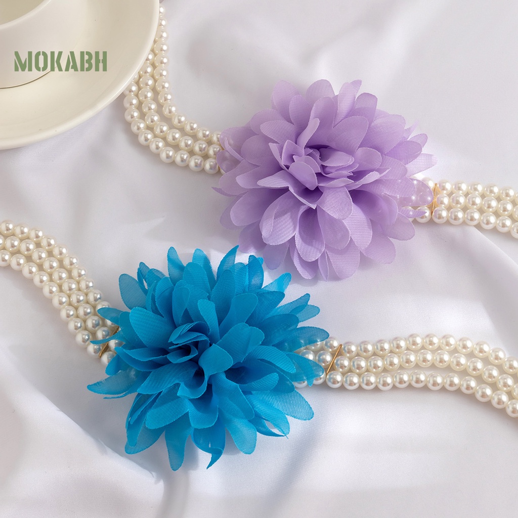 [Mok Abh] Vòng Cổ Choker Ba Tầng Họa Tiết Hoa Đính Ngọc Trai Giả Sang Trọng Không Gây Dị Ứng