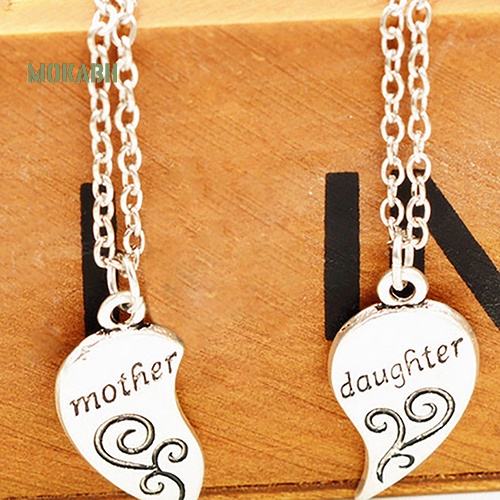 Set 2 Vòng cổ MặT HìNh TráI Tim KhắC Chữ Mother / Daughter ThờI Trang