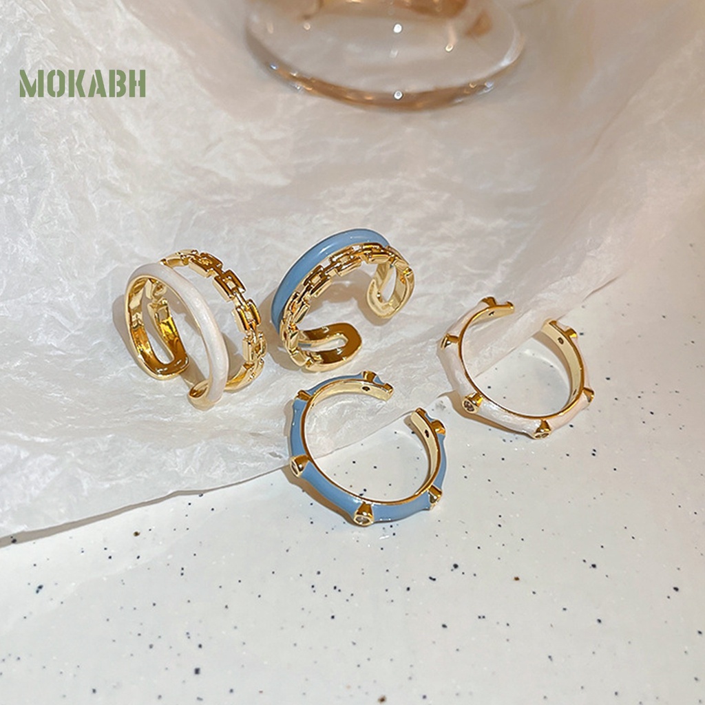 [Mới] Nhẫn Hai Lớp Dạng Hở Mạ Vàng Trơn Phối Dây Xích Thời Trang Có Thể Điều Chỉnh Làm Quà Tặng Cho Nữ