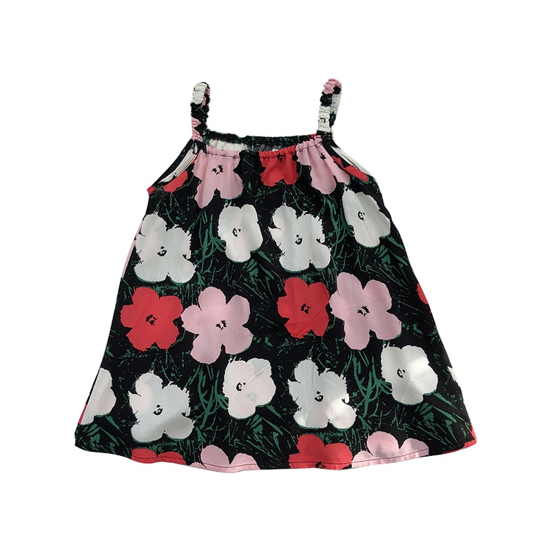 Đầm Hai Dây In Họa Tiết Thời Trang Mùa Hè Hàn Quốc Cho Bé Gái