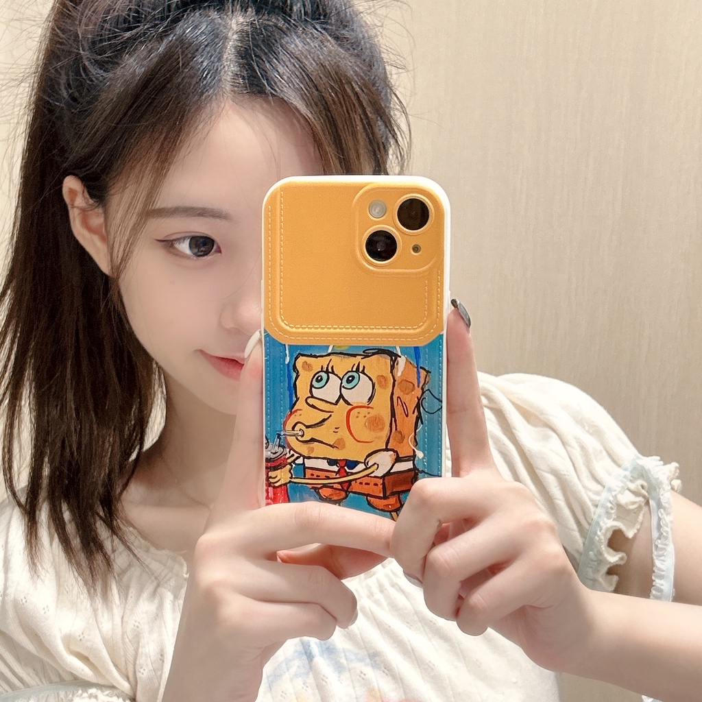 Ốp Điện Thoại tpu Dẻo Họa Tiết Hoạt Hình Spongebob Vui Nhộn Kèm Ngăn Đựng Thẻ Cho iPhone 14 13 12 11 PRO MAX