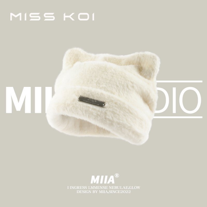 Mũ Len Dệt Kim Dày Dặn Đính Tai Mèo Dễ Thương Phong Cách Hàn Quốc