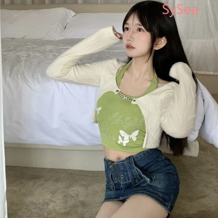 Bộ Áo Hai Dây + Áo Sơ Mi Thời Trang Mùa Hè Quyến Rũ Cho Nữ