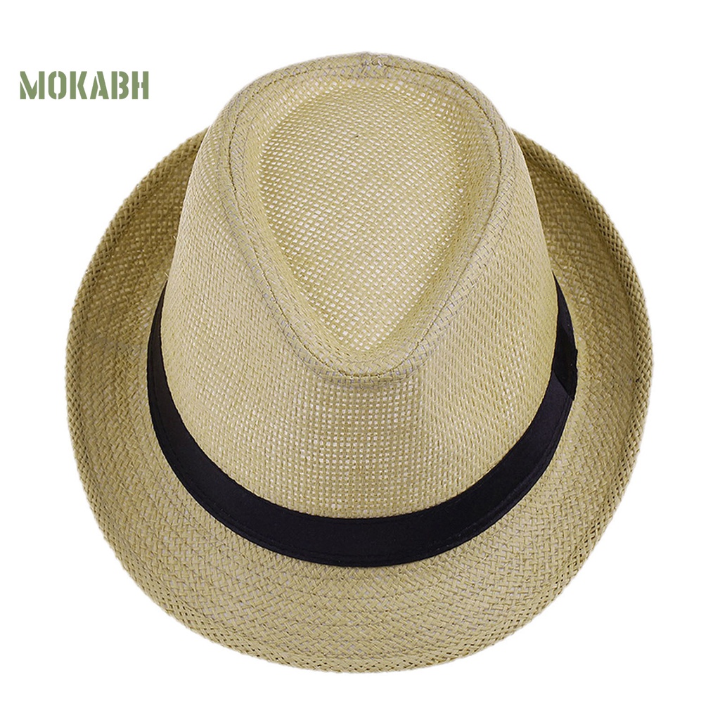 [Mok Abh] Mũ Cao Bồi Panama Vành Xoăn Màu Tương Phản Chống Nắng Có Thể Gập Lại Cho Nam Và Nữ Mang Đi Du Lịch Ngoà