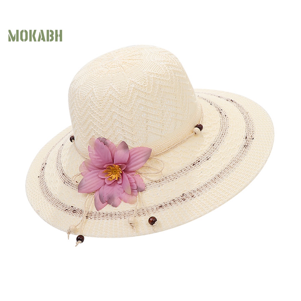 Nón Cối Rộng Vành Màu Trơn Đính Hạt Hoa Phong Cách Hàn Quốc Cho Nữ