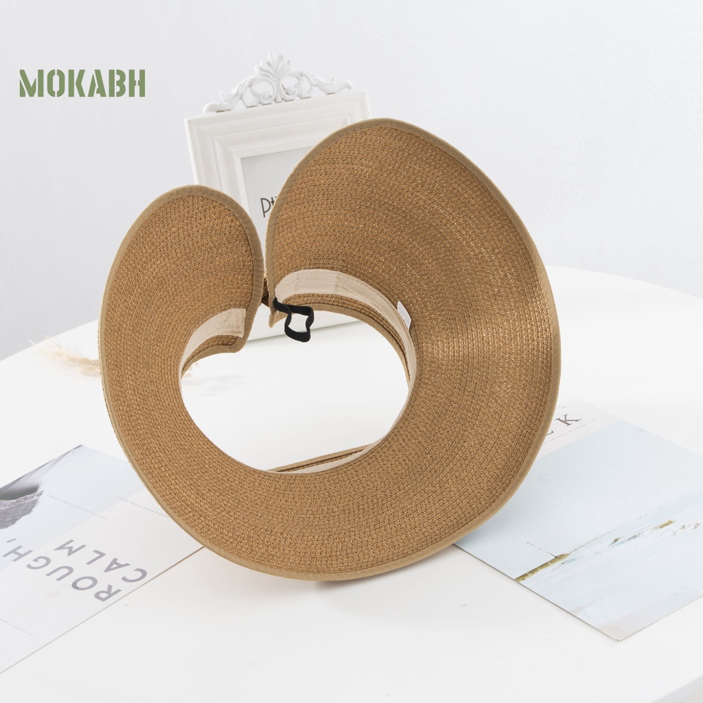 [Mok Abh] Mũ Chống Nắng Mỏng Rộng Vành Hở Chóp Đính Nơ Sau Lưng Thấm Hút Mồ Hôi Thời Trang Đi Biển