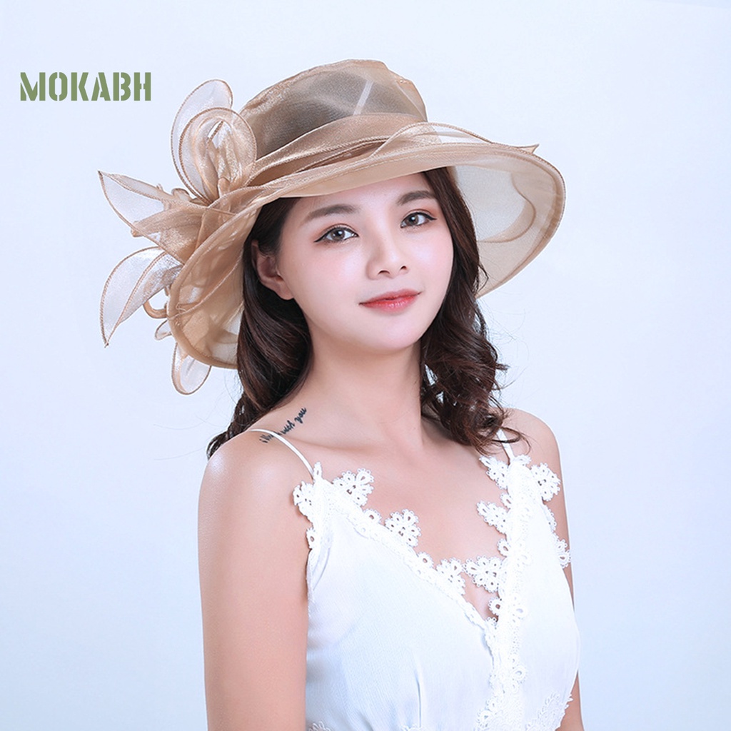 [Mok Abh] Mũ Rộng Vành Phối Lưới Họa Tiết Hoa Thời Trung Cổ Dùng Đi Biển Cho Nữ