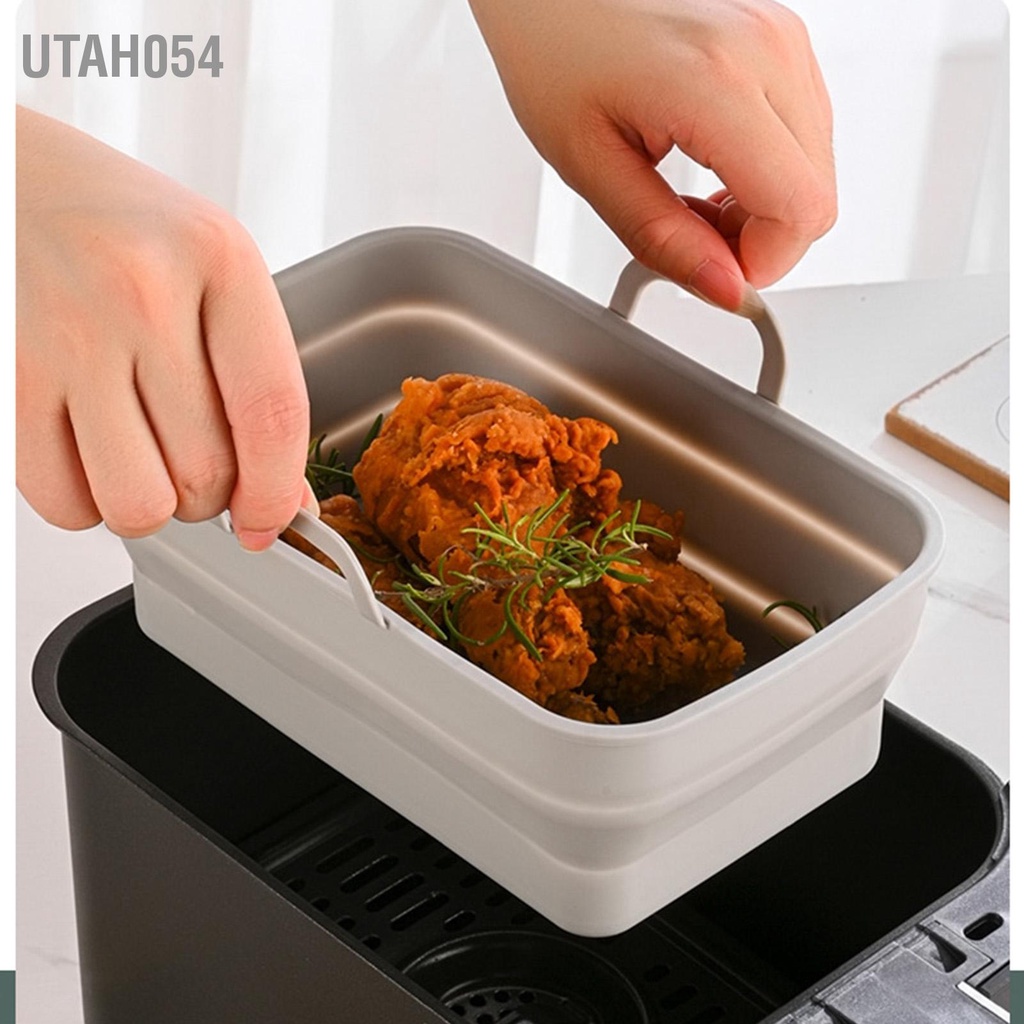 Utah054 Chảo Nướng Silicon Có Thể Gập Lại Nồi Tăng Chiều Cao Edge Thiết Kế Tay Cầm Kép Tái Sử Dụng Chiên Lót Rổ Cho Gia Đình