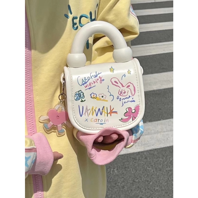 Túi Đeo Chéo Mini In Họa Tiết Hoạt Hình Graffiti Phong Cách Hàn Quốc Thời Trang Cho Học Sinh