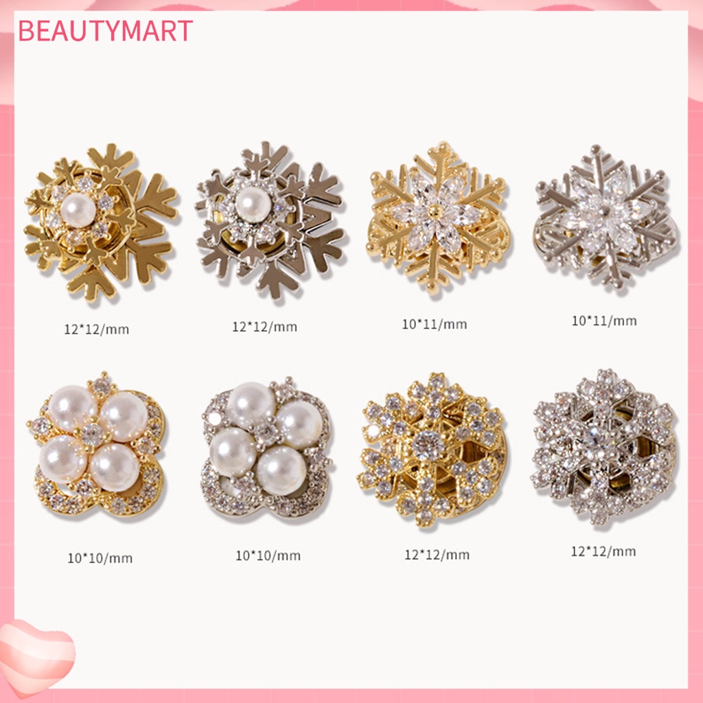 Phụ Kiện Trang Trí Móng Tay Hình Bông Tuyết 3D Đính Đá Zircon / Ngọc Trai Nhân Tạo Cho Năm Mới