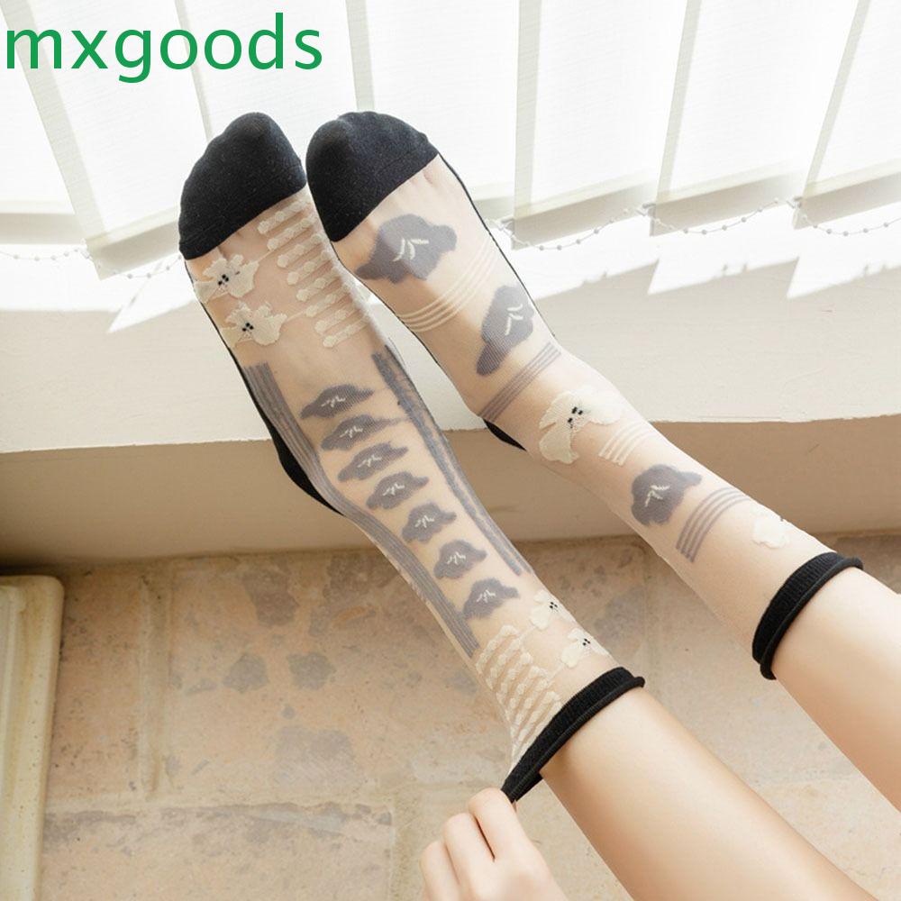 Mxgoods Vớ Lụa Thủy Tinh Siêu Mỏng Trong Suốt Họa Tiết Hoa Kiểu Nhật Bản Dễ Thương Thời Trang Mùa Hè Ngọt Ngào