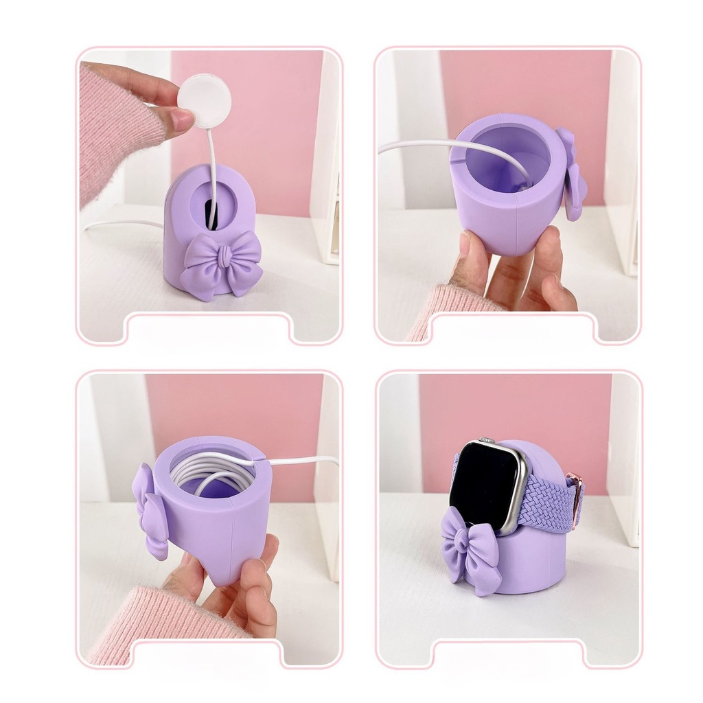 Đế Sạc Silicone Hình Nơ Cho Đồng Hồ Thông Minh Apple Watch Ultra se Series 8 7 6 5 4 3 2 1