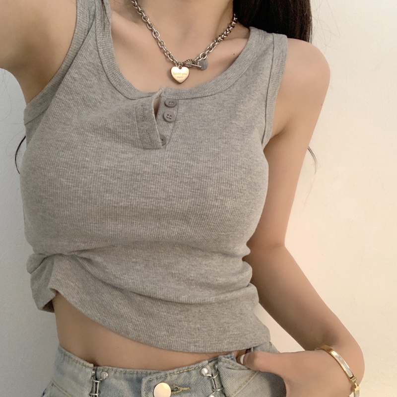 Áo Croptop Dệt Kim Không Tay Màu Trơn Phong Cách Hàn Quốc Gợi Cảm Cho Nữ