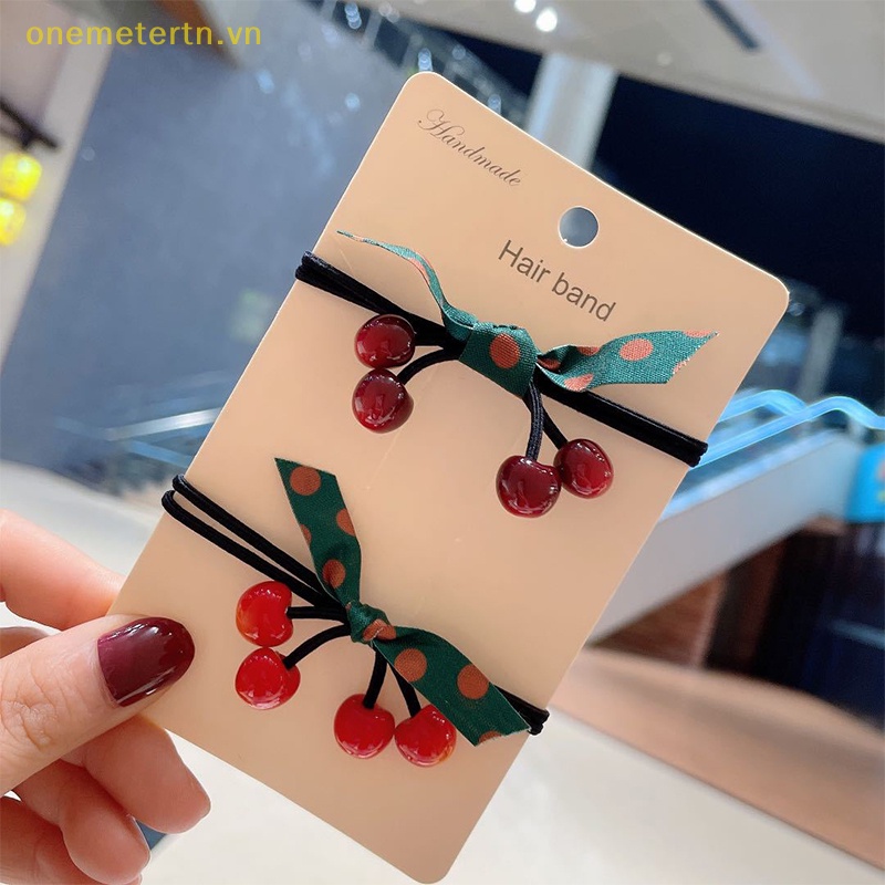 Dây Cột Tóc Cao Su Co Giãn Hình Quả Cherry Phong Cách Hàn Quốc