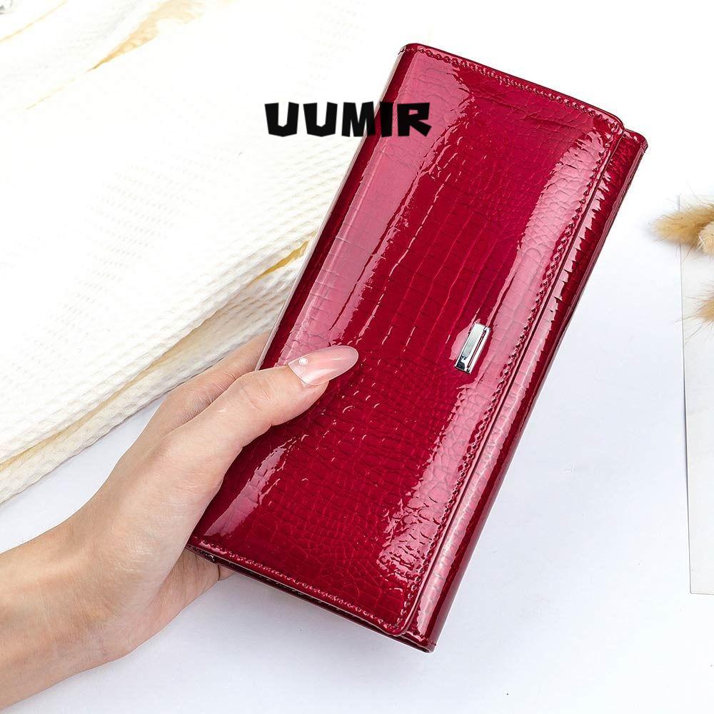 UUMIR Ví Da Thật Dáng Dài Đựng Thẻ Thiết Kế Xinh Xắn Cho Nữ Giá Đỡ