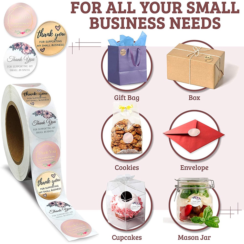 Cuộn 500 Nhãn Dán Tròn In Chữ Thank You Trang Trí Thiệp Sinh Nhật / Quà Tặng
