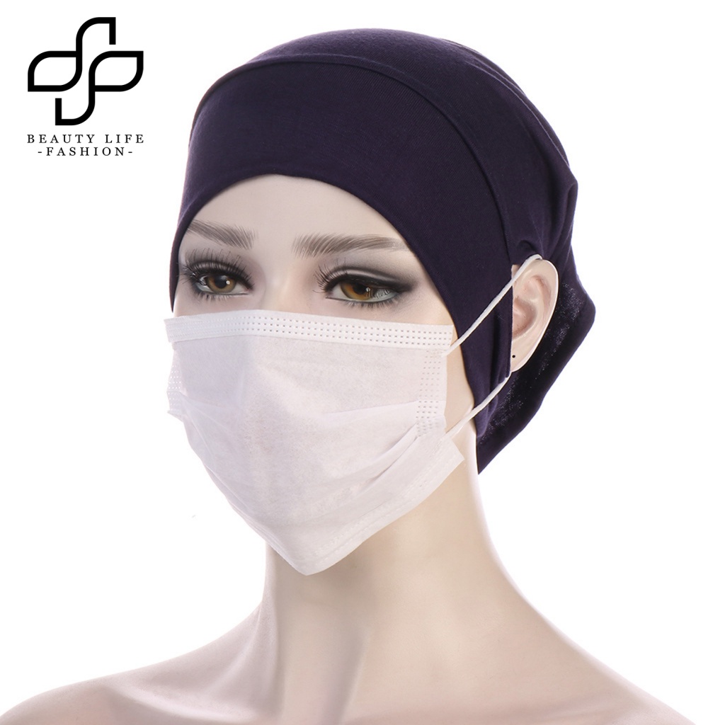 Mũ Trùm Đầu Bằng Vải Mềm Mỏng Màu Trơn Co Giãn Thoáng Khí Có Lỗ Xỏ Tai Cho Nữ