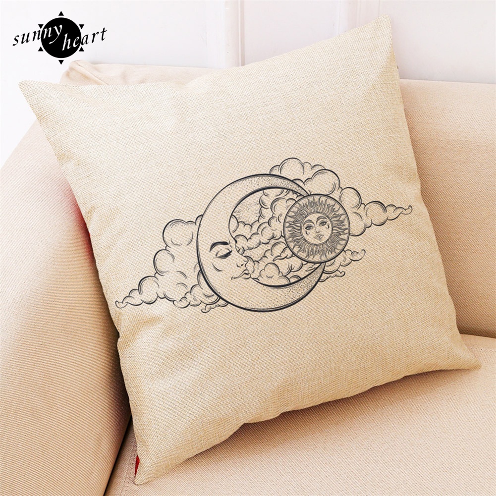 Vỏ Gối Vuông Họa Tiết Mặt Trời / Mặt Trăng / Mặt Trời Độc Đáo Trang Trí Nội Thất