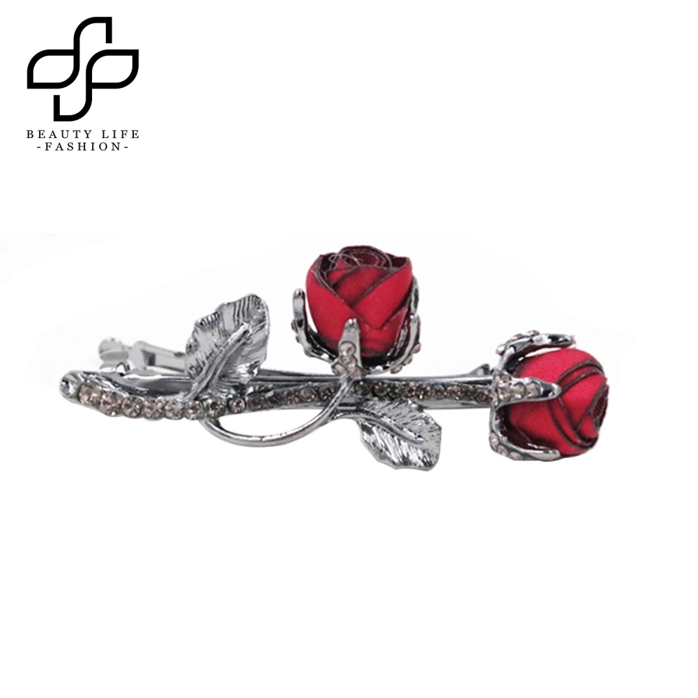Kẹp Tóc Hình Hoa Hồng Bằng Hợp Kim Đính Đá Thời Trang Cho Nữ