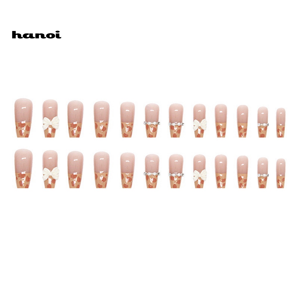 1 Bộ Móng Tay Giả Hình Nơ Da Báo Đính Đá Lấp Lánh Dễ Tẩy Trang Diy