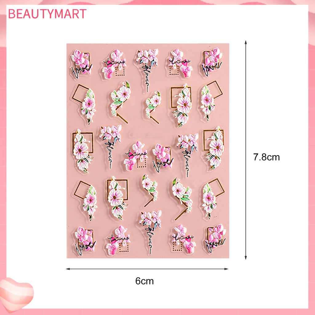 Miếng Dán Trang Trí Móng Tay Nghệ Thuật Tự Dính Họa Tiết Hoa Trái Tim Đôi 5D Màu Sắc Dành Cho Salon