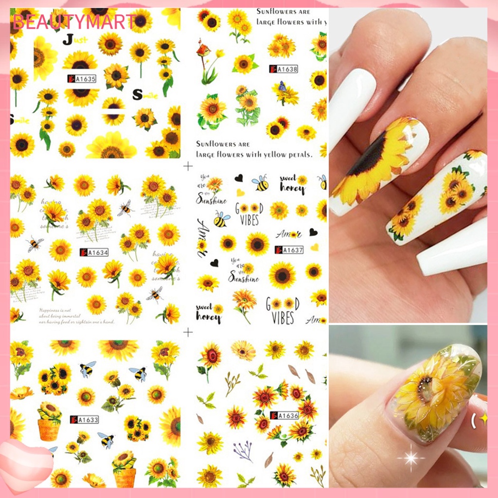 Miếng Dán Trang Trí Móng Tay Tự Dính Hình Hoa Hướng Dương Tinh Tế