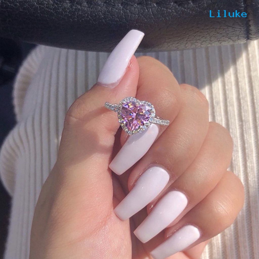 Nhẫn Bạch Kim Mạ Bạch Kim Hình Trái Tim LK--Pink Đính Đá Thời Trang Cho Nữ
