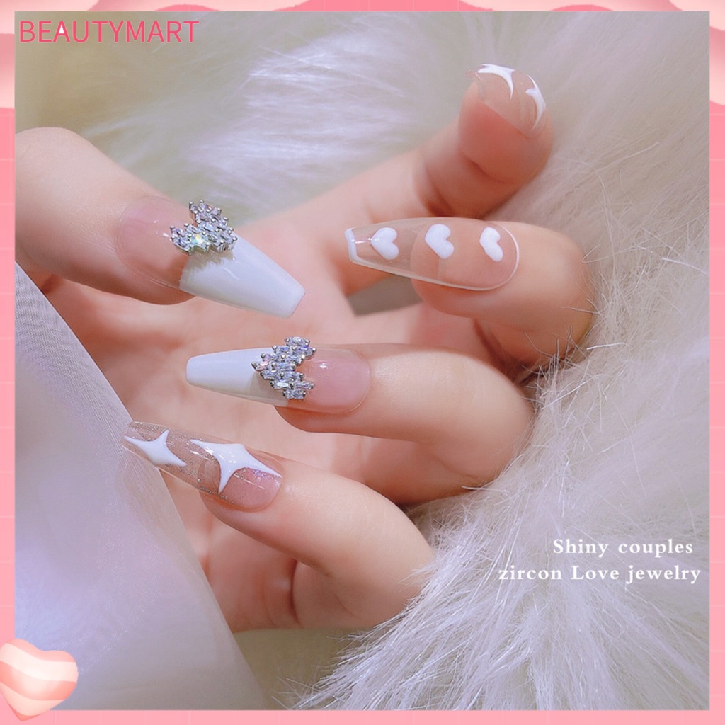 Set 5 Phụ Kiện Trang Trí Móng Tay Hình Trái Tim Đính Đá Zircon