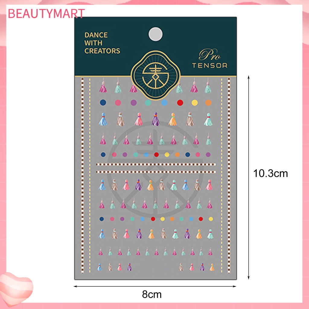 Miếng Dán Trang Trí Móng Tay Tự Dính Họa Tiết Chấm Bi Phối Tua Rua Dễ Thương