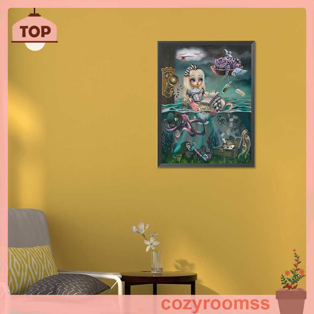Bộ Tranh Đính Đá 5D Họa Tiết Alice in Wonderland Độc Đáo DIY Dùng Trang Trí Nhà Cửa