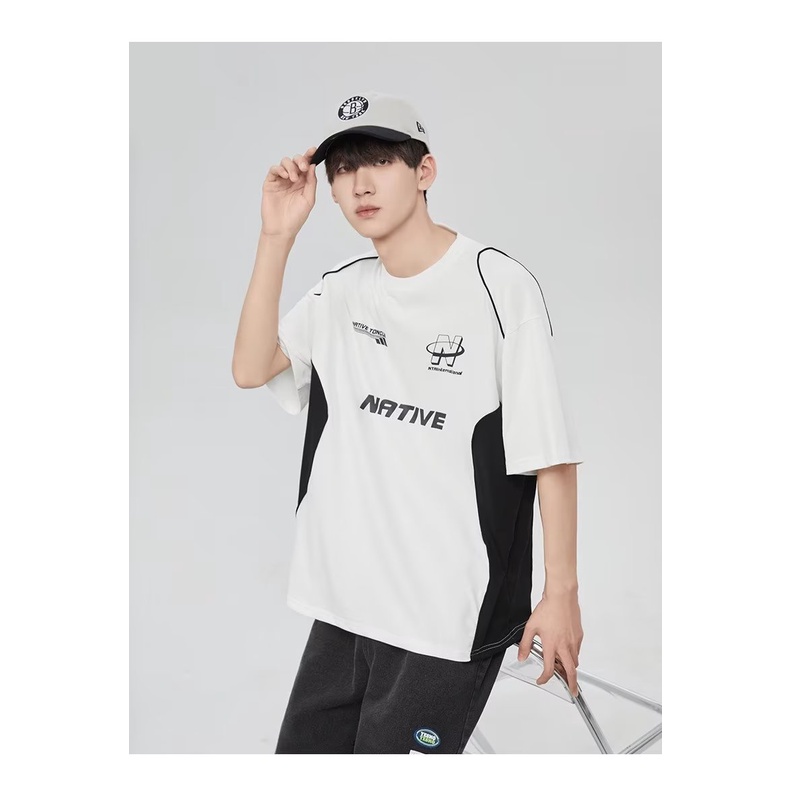 Áo Thun Tay Ngắn Cổ Tròn In Chữ Phong Cách Đường Phố Mỹ Thời Trang Mùa Hè Cho Nam