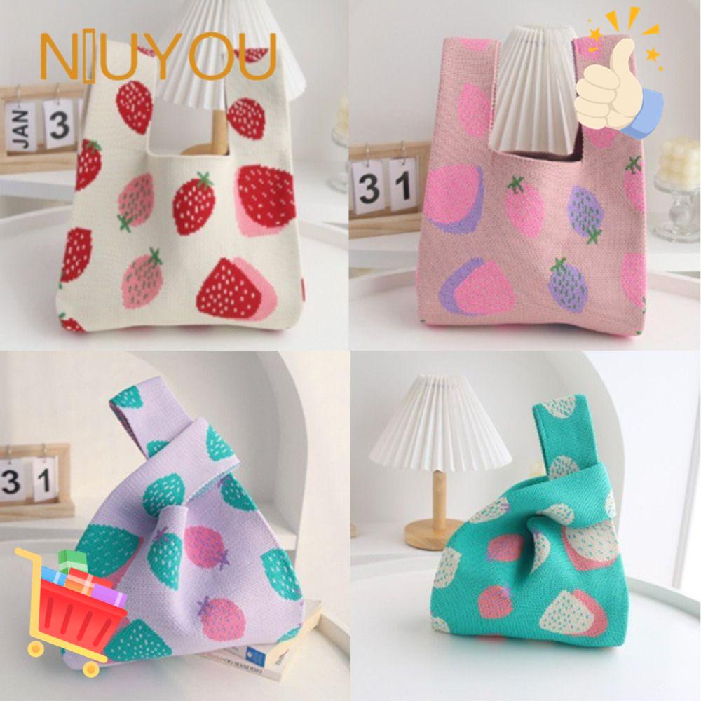 Túi Tote Đan Len Thủ Công Họa Tiết Dâu Tây Dễ Thương