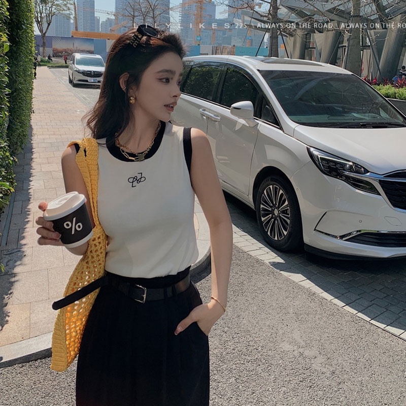 Áo Sát Nách Cổ Tròn Màu Trơn In Chữ Cỡ Lớn Thời Trang Mùa Hè Hàn Quốc 2023 Cho Nữ