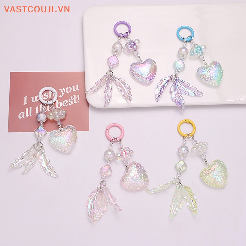 Móc Khóa VASTJI Hình Trái Tim Chiếc Lá Nhiều Màu Phong Cách Hàn Quốc
