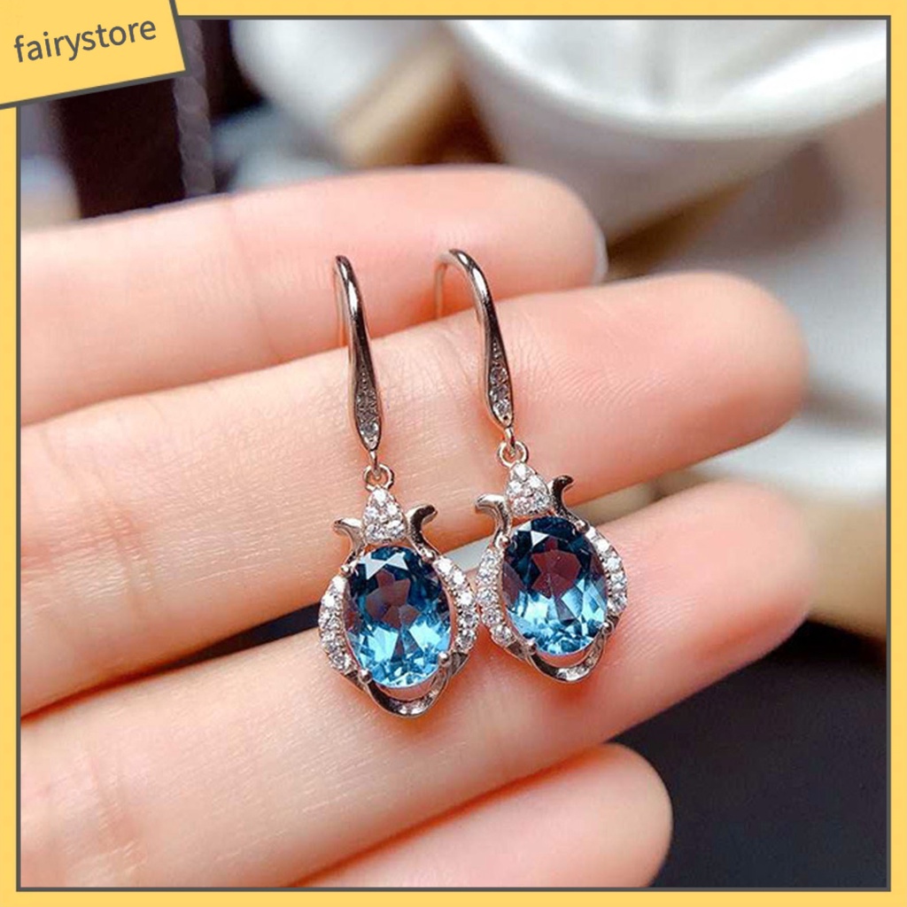 1 Đôi Bông Tai Móc Đính Đá Topaz Nhân Tạo Màu Sáng Lâu Trôi Dành Cho Cô Dâu