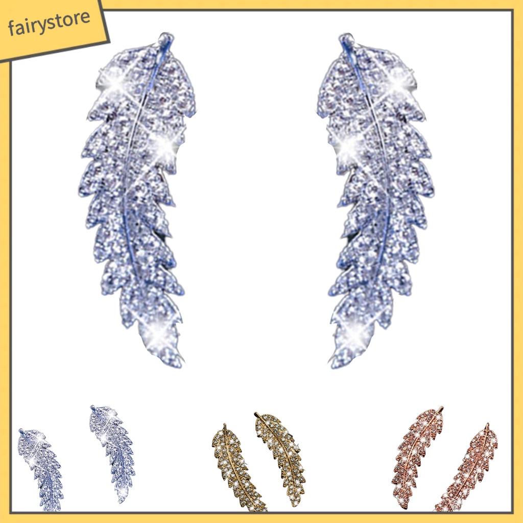 1 Đôi Bông Tai Hình Chiếc Lá Đính Đá Lấp Lánh Dành Cho Nữ