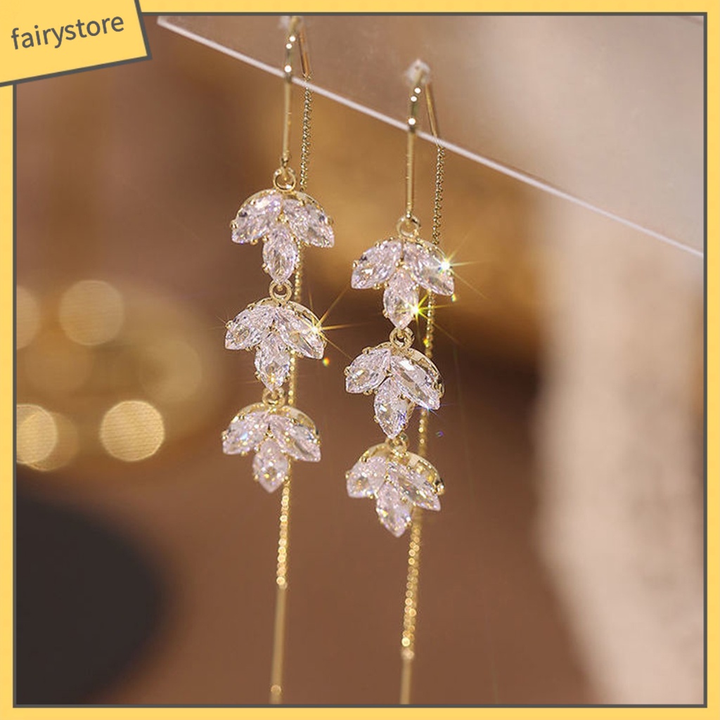 1 Đôi Bông Tai Dáng Dài Đính Đá Zircon Sang Trọng Cho Nữ