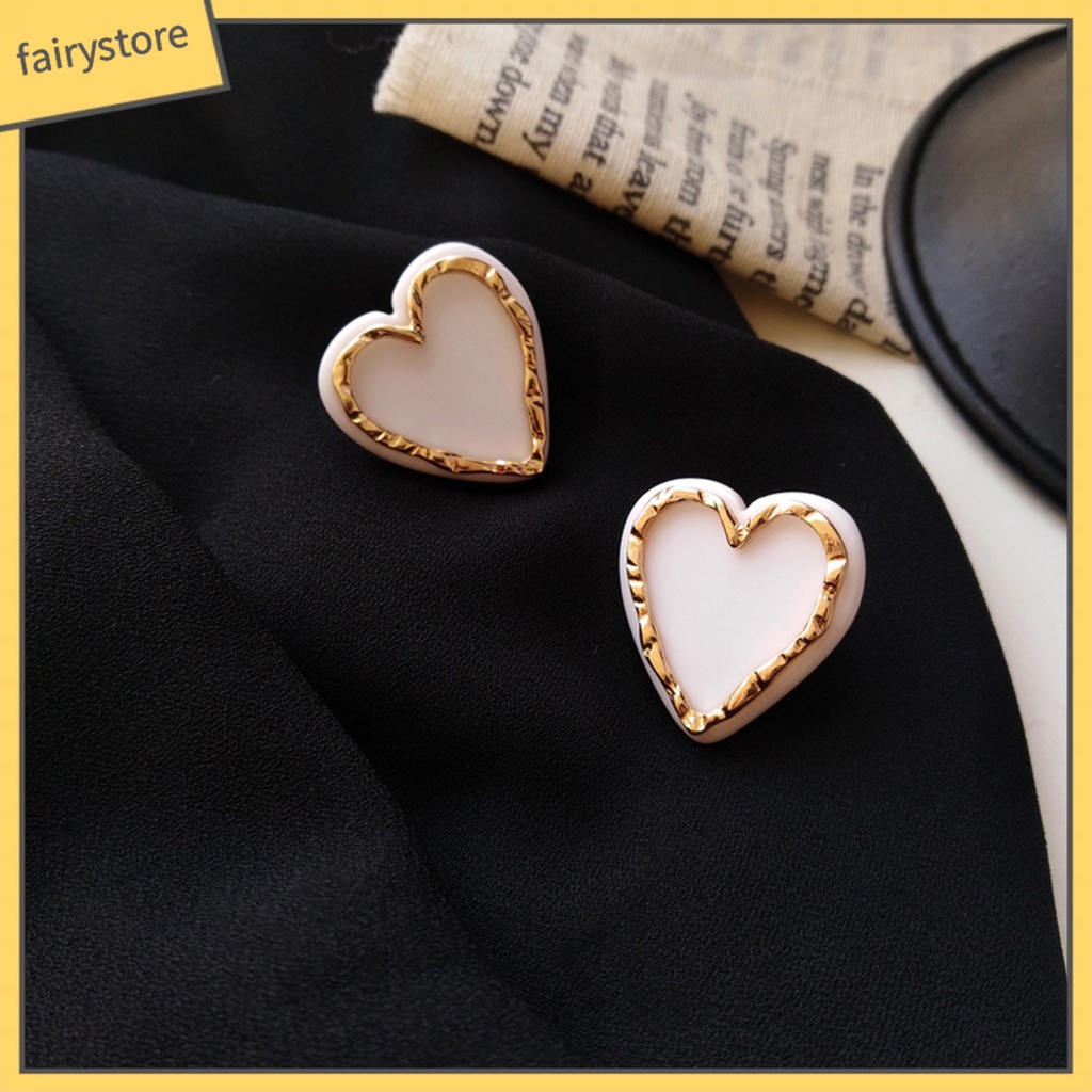 1 Đôi Bông Tai Hình Trái Tim Tráng Men Tinh Tế Dành Cho Nữ