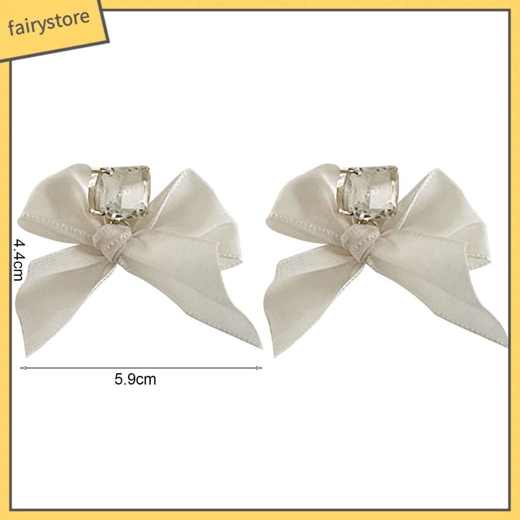 1 Đôi Bông Tai Dài Hình Nơ Bằng Vải Đính Đá Ngọt Ngào Dành Cho Nữ