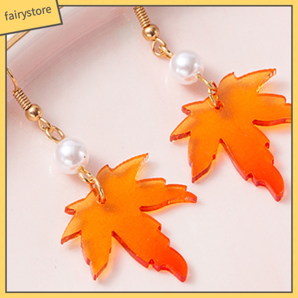 1 Đôi Bông Tai Ngọc Trai Giả Hình Lá Phong Đơn Giản