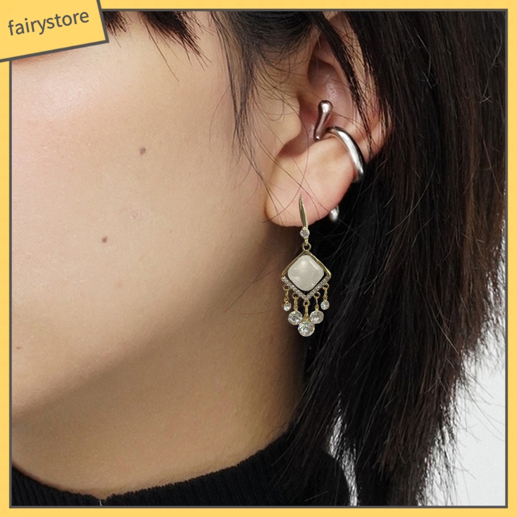 1 Đôi Bông Tai Dáng Dài Đính Đá Lấp Lánh Phong Cách Bohemia