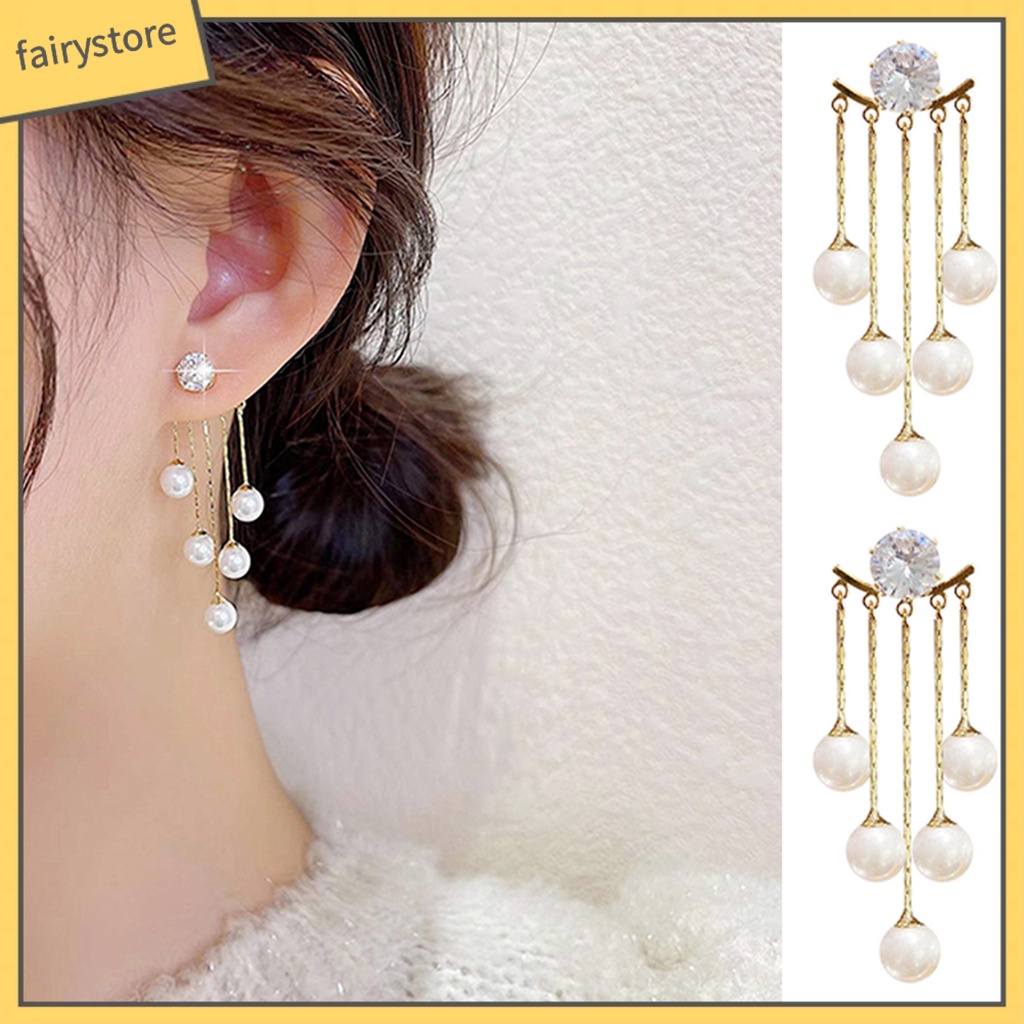 1 Đôi Bông Tai Treo Đính Ngọc Trai Giả Lấp Lánh Thời Trang Cao Cấp