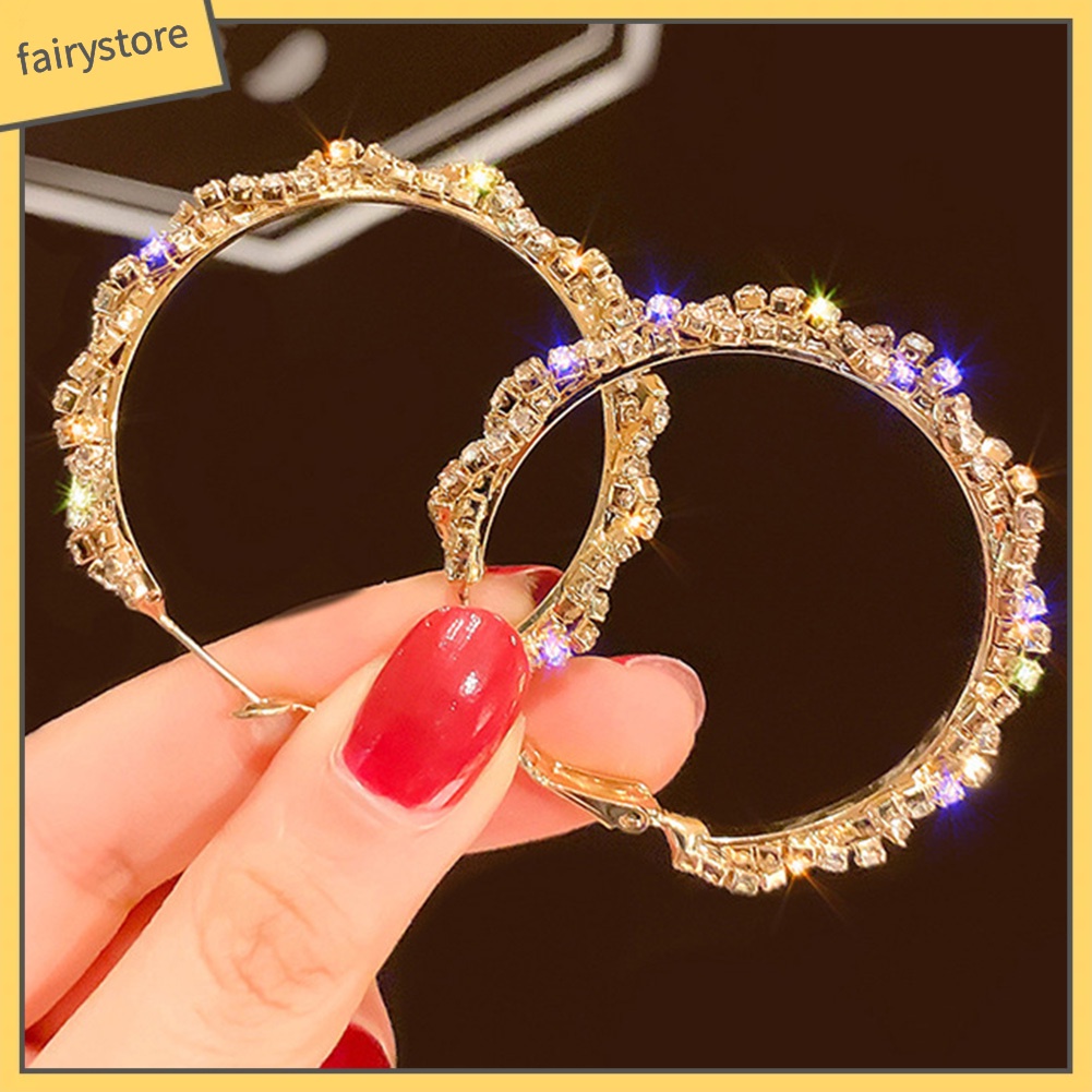 Khuyên Tai Tròn Lớn Đính Đá Thời Trang Dành Cho Nữ